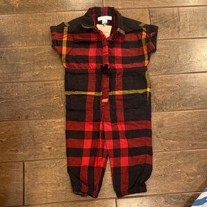 Burberry Red and Black Checkered Plaid Romper Jumper NEW